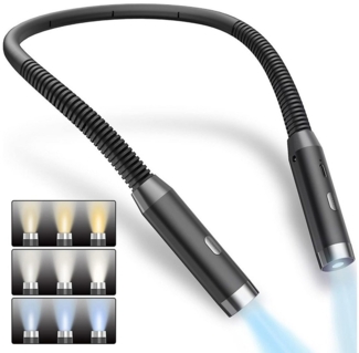 MUPOO LED Leselampe LED Leselampe Nacken,USB-Aufladung,LED Leseleuchte,3 Helligkeiten, Schwarz, 3 Farben,LED Schreibtischlampe,Lesen Stricken Häkeln