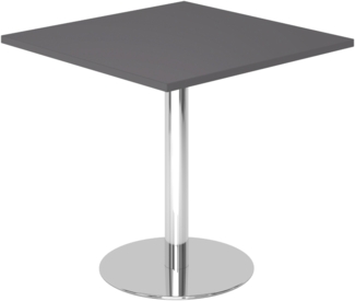 bümö Besprechungstisch, Esstisch klein, Tisch eckig 80x80 cm - kleiner Esstisch graphit, Rundtisch Esstisch 2 Personen mit Holz-Platte, Säule aus Metall verchromt, Konferenztisch, Bistrotisch, STF88-G-C