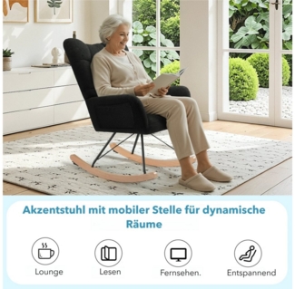 TLGREEN Schaukelstuhl wohnzimmer,Schaukelsessel mit Armlehne, (Teddystoff Gepolsterter, Holzkufen und Metallbeinen), für Wohnzimmer, Kinderzimmer, Schlafzimmer, Bis 136 kg Belastbar