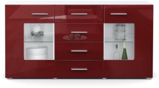 Sideboard Kommode Grömitz V1, Korpus in Weiß matt / Front in Bordeaux Hochglanz (139 x 72 x 35)