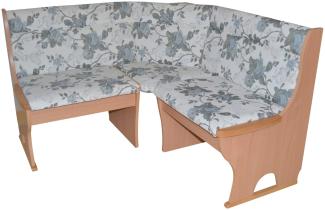 Truheneckbank "Anja 1B" 125x125 cm, Holzdekor Buche, Stoff beige mit Blumendessin