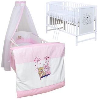 Baby-Delux Komplettbett Babybett Mia Komplettset, 10-tlg, Kinderbett 60x120 cm weiß, Bettset verschiedene Designs