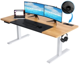 COMHOMA Schreibtisch Höhenverstellbarer Schreibtisch 140x60 cm mit USB-Buchse und Haken (1 Tisch), Verstellbarer Computertisch, Stehpult Stehschreibtisch