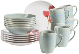 Mäser 931927 Frühstücksset Ossia für 6 Personen, Steinzeug, türkis/rot (1 Set, 18-teilig)