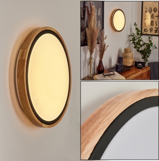 hofstein Deckenleuchte »Campertogno« Deckenlampe, Metall/Holz/Kunststoff, Natur/Schwarz/Weiß, 3000 Kelvin, (35cm), 1100 Lumen, 1xLED 12 Watt