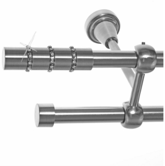 BASIT Gardinenstange Edelstahloptik 19mm mit Deckenträgern 120 cm E67, Ø 19 mm, 2-läufig, verschraubt, Metall, D28 120 cm E67 Zylinder mit Kristall