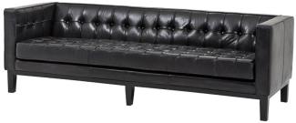 Casa Padrino Luxus Echt Leder Sofa Glasgow Vintage Leder Schwarz - 3 Sitzer - Luxus Hotel Möbel