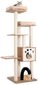 176 cm 6-stöckiger Kratzbaum mit Gemütlicher Matten & Höhle & Katzenbogen Beige