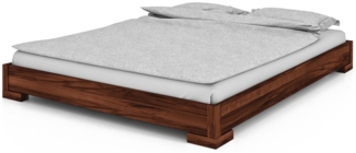 Bett Bento 2 aus Wildeiche massiv choco 160x200 cm ohne Kopfteil mit Holzbeinen