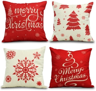 CALIYO Kissenbezug 4 Stück Kissenbezug Weihnachten Dekorative Kissenhülle, (4 Stück), Weihnachtselementstile Muster Leinen Sie Kissenbezüge