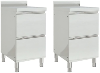 DELUKE® 2er Set Edelstahl Arbeitsschrank mit Aufkantung GERI, 2x Schubladen, Edelstahl Gastro-Arbeitstisch Arbeitsfläche Gastro-Küchenschrank