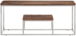 vidaXL Couchtisch Silbern Edelstahl und Massive Holzschwellen 350021