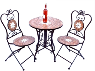 Sitzgruppe Merano 12001-2 Gartentisch + 2 Stk. Gartenstuhl aus Metall Mosaik Tisch + 2x Stuhl