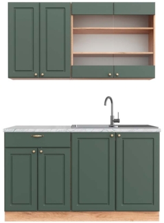 Singleküche Fame-Line Grün-Gold Landhaus/Goldkraft Eiche 140 cm , AP Marmor Vicco