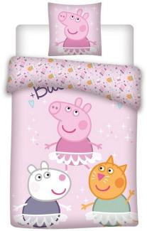 Peppa Pig Kinderbettwäsche Peppa Wutz, Baumwolle, 2 teilig, Mädchen Wendebettwäsche 135-140 x 200 cm + 65 x 65 cm