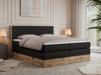 Boxspringbett AMORE KING, Doppelbett mit Multipocket-Matratze, Polsterbett mit Kopfstütze - 200 x 200 cm - Schwarz Kunstleder - H4