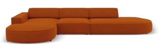 Micadoni 4-Sitzer Samtstoff Sofa Jodie offen runde Recamiere Links Strukturierter Stoff Terrakotta Kunststoff schwarz