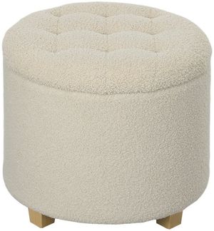 HOMCOM Sitzhocker mit Stauraum, Deckel, Kaschmiroptik (Truhenbank, 1 St, Polsterbank), für Flur Schlafzimmer Wohnzimmer, Holzrahmen Ø45 x 41 cm Cremeweiß