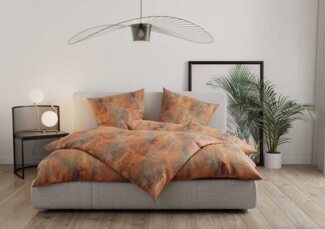 Mako Satin Bettwäsche Rost Design orange / braun Garnitur 135x200 + 80x80