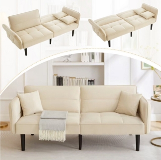 Merax Schlafsofa Samt Funktionsbett klappbares Schlafsofa mit Schlaffunktion, 1 Teile, 2-Sitzer-Sofa mit verstellbarer Rückenlehne und klappbaren Armlehnen