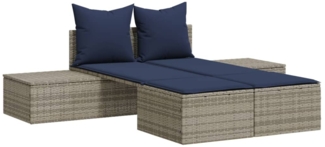 vidaXL Doppel-Sonnenliege mit Kissen Grau Poly Rattan 368396