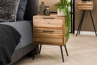 KAWOLA Nachttisch TICAR Beistelltisch Teakholz natur 2 Schubladen 60 x 30 x 45 cm