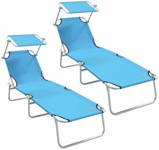 vidaXL Klappbare Sonnenliegen 2er Set mit Sonnendach in Hellblau aus 600D Oxford Stoff 42003065