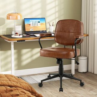 COSTWAY Bürostuhl, Kunstleder, Drehstuhl mit gepolsterten Armlehnen