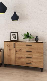 Beautysofa Kommode P2 (Sideboard mit Tür), inklusive 4x Schubladen, aus laminierten Platte, loft / rustikal Stil