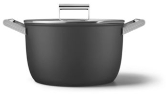 SMEG Schmortopf 26cm mit Glasdeckel, 2 Griffe, schwarz