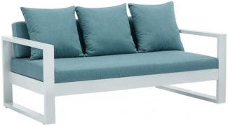 Vente-unique - Gartensofa 3-Sitzer - Aluminium - Weiß mit blauen Kissen - MOLOKAI von MYLIA