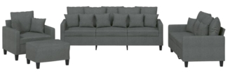 vidaXL 4-tlg. Sofagarnitur mit Kissen Dunkelgrau Stoff 3201641