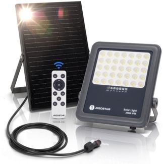 Aigostar Flutlichtstrahler Solarstrahler mit Fernbedienung,6500K,IP65 Außenstrahler,2m Kabellänge, LED fest integriert, Tageslichtweiß
