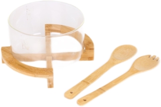 4-tlg. Salatschüssel Set – Glas & Bambus mit Ständer & Küchenhelfern