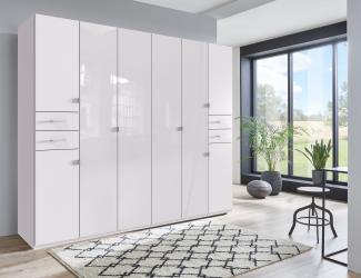 Drehtürenschrank >Danzig< in WEISS + GLAS WEISS - 270x208x58cm (BxHxT)