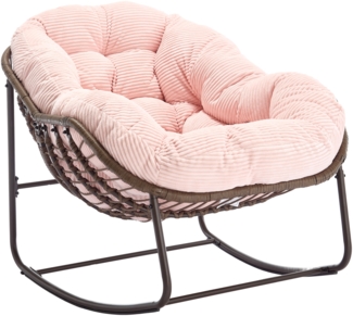 LVHOM Schaukelstuhl mit gepolstertem Kissen, Rattanstuhl mit Stahlrahmen, Lounge Sessel, Schaukelsessel, 1 St, für Balkon/Garten/Wohnzimmer/Schlafzimmer/Arbeitszimmer