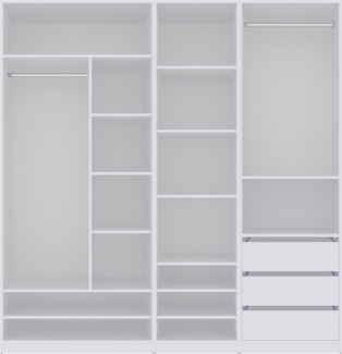 Marmex Möbel Garderobenschrank TRES SET E/B offener Kleiderschrank 2 Kleiderstangen 200x206x51 (3-St) drei Schubladen, viel Stauraum