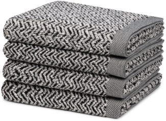 Möve Brooklyn Fischgrat 4 tlg. Frottier-Set - 4 X Handtuch (50 X 100cm) - 600 g/m2 - Nature/Black