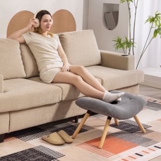 Polsterhocker Mit Berberfleece & Buchenholzbeinen - Sitzhocker Fußstütze Übergroß Ergonomisch Dunkelgrau