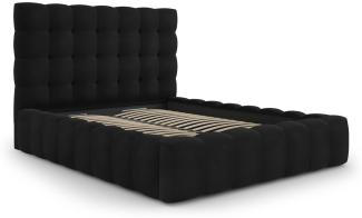 Micadoni Samtstoff Stauraumbett mit Kopfteil Mamaia | Bezug Black | Beinfarbe Black Plastic 160x200