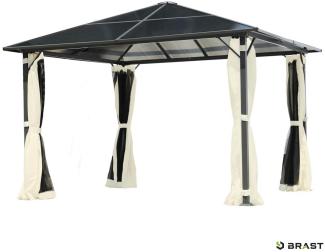 BRAST Alu-Pavillon Summerdream 3x3m beige festes Dach wasserdicht + Moskitonetz