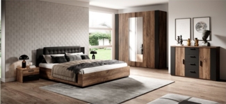 Lomadox Schlafzimmer-Set SOLMS-83, (Spar-Set, 5-tlg), Eiche dunkel Nb. und kupferrot kombiniert mit schwarz