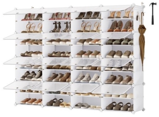 SONGMICS Schuhregal mit 16 Fächern, Schuhschrank, 30 x 40 x 30 cm pro Fach, schmal, mit Türen, Stahlrahmen, Kunststoff, für Flur, Schlafzimmer, Eingangsbereich, weiß