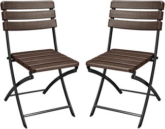 Gartenstuhl 2er Set LENA Holz-Optik - Kunststoff, Braun | Klappstuhl Wetterfest Gartenstühle Outdoor Balkonstühle