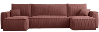 Selsey 'Scarlo U' U-Form-Sofa mit Schlaffunktion, Cordbezug in Dunkelrosa, 83 x 244 x 145 cm