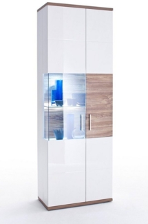 expendio Vitrine Lorenz 4 rechts weiß Hochglanz / Sterling Oak 70 x 199 x 37 vormontiert 3D-Rückwand