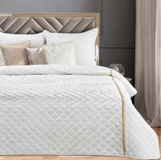 Prachtvolle Tagesdecke KRISTIN Decke aus Velours Samtdecke Gestepptes Muster weiß 220X240 weiß