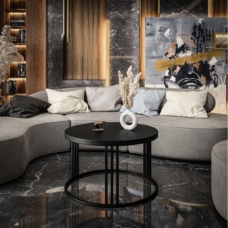 Lookway Couchtisch LORI mit Schwarzer Mattplatte (1x Couchtisch), Durchmesser: ⌀70 cm