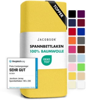 JACOBSON Jersey Spannbettlaken Spannbetttuch Baumwolle Bettlaken (Topper 140-160x200 cm, Gelb)