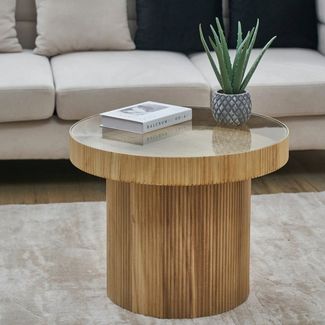 SVITA Beistelltisch MIGUEL (1 Tisch), mit Glasplatte, Coffe Table, Beistelltisch rund, Natur